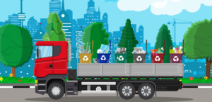 ciężarówka wioząca posegregowane odpady komunalne